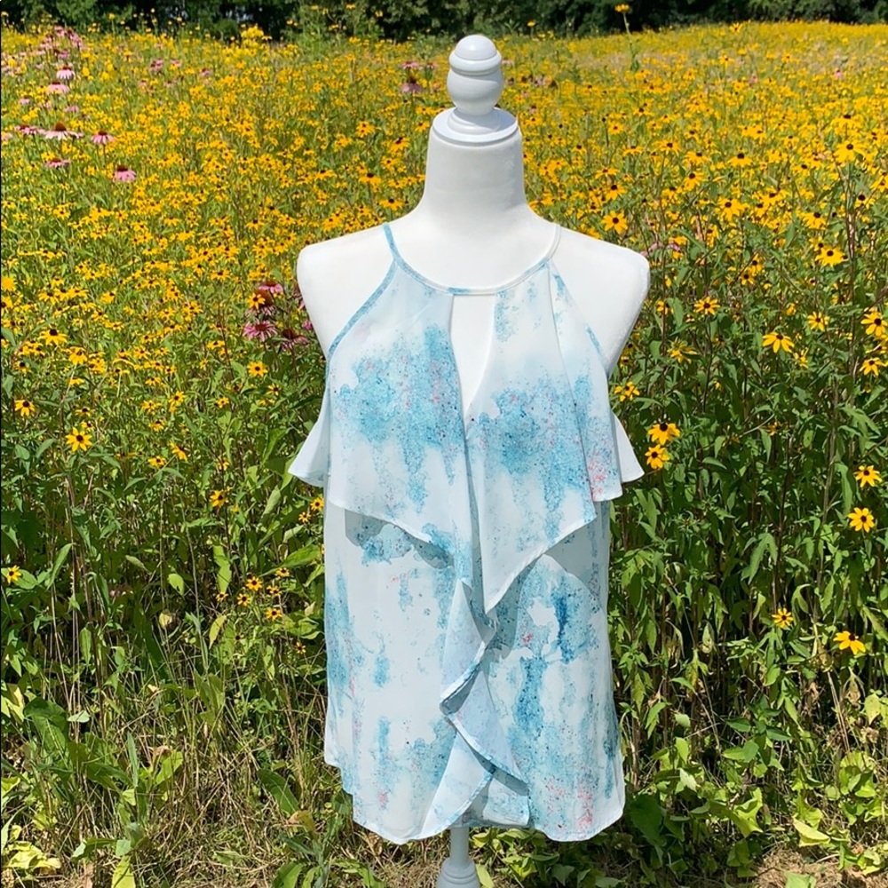 Massimo white, blue, pink halter top. Size Small.